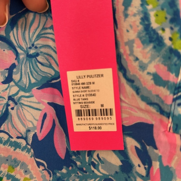 Lilly Pulitzer Quinna Short Sleeve Top, Blue Tang Sitting Seaside - Picture 8 of 8